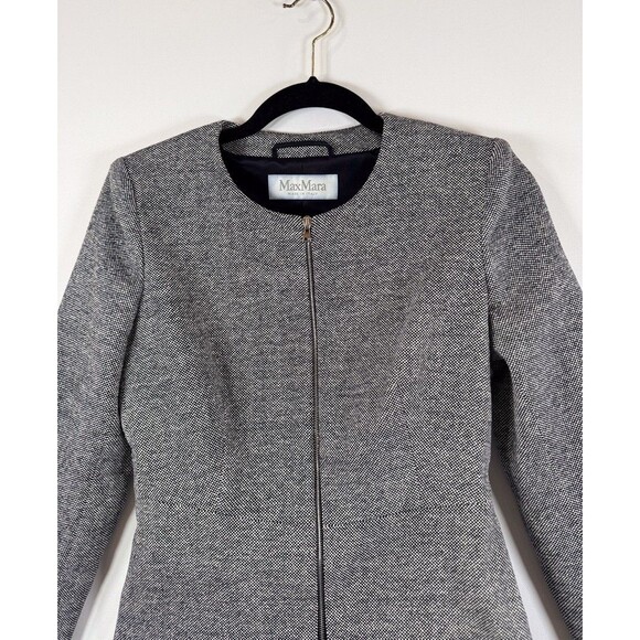 Max Mara Women Blazer Gray Tweed Full Zip Virgin Wool Silk Italian Jacket Size 2 - Picture 9 of 11